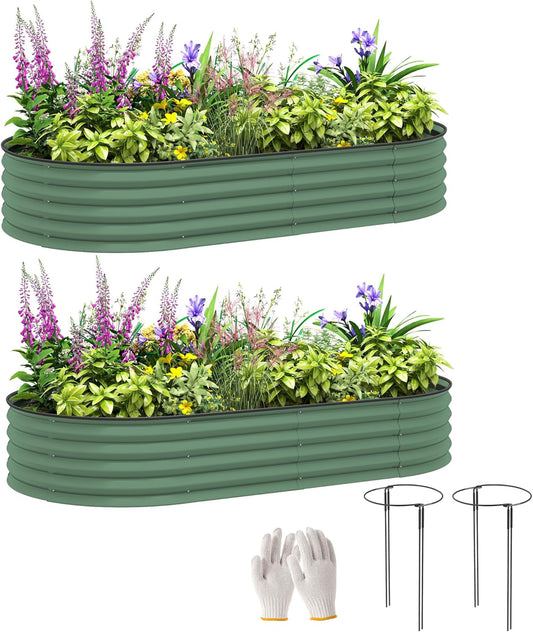 Outsunny Set of 2 Raised Flower Pots Made of Steel Plant Bed Grow Box Stackable Planter Vegetable Bed 181 x 93 x 30 cm for Garden, Balcony, Planter for Flowers, Plants, Vegetables - QUORE