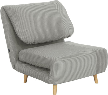 HOMCOM 2-in-1 Schlafsofa Schlafsessel Verstellbar Klappmatratze Gästebett im Cord-Optik, für Schlafzimmer, Wohnzimmer Grau 82 x 89 x 83 cm - QUORE