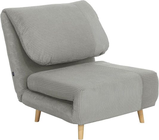 HOMCOM 2-in-1 Schlafsofa Schlafsessel Verstellbar Klappmatratze Gästebett im Cord-Optik, für Schlafzimmer, Wohnzimmer Grau 82 x 89 x 83 cm - QUORE