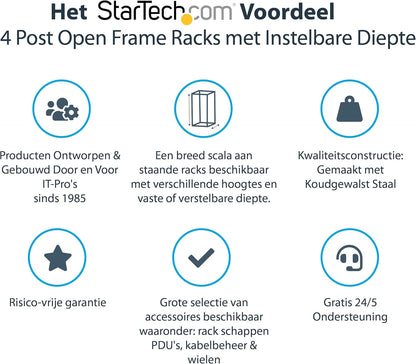 Serverrack – Serverkast – Patchkast – Netwerkkast – Datarack – 12U 4-Post Open Frame 19 Inch Met Wielen – Verstelbare Diepte Van 56,0 Tot 101,7 Cm