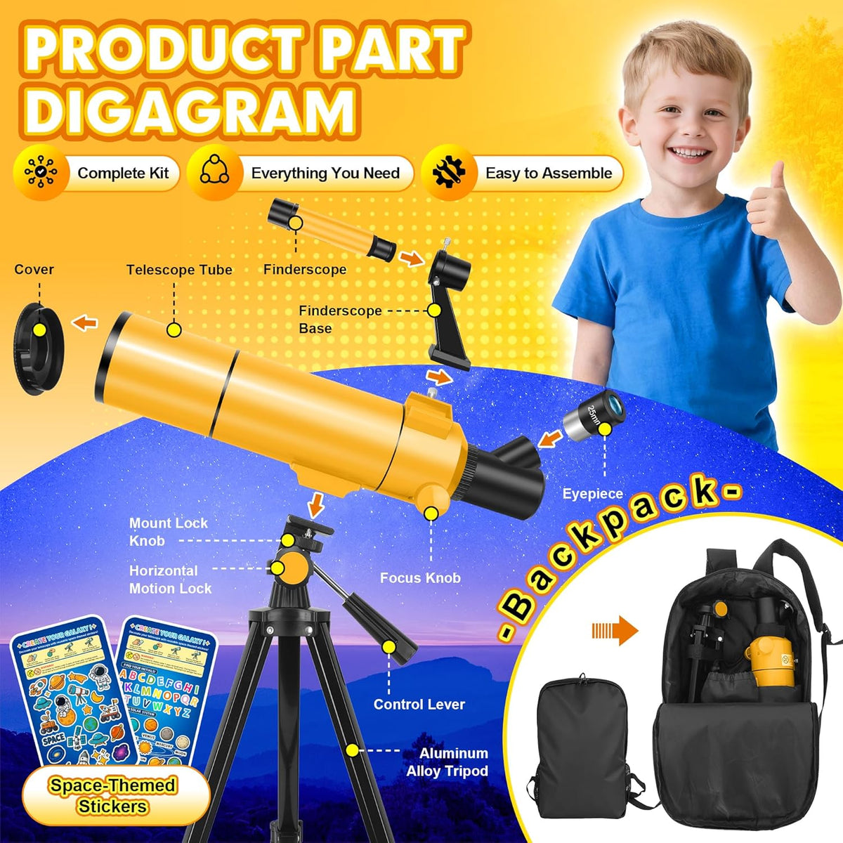 Telescopische astronomie professional voor volwassenen en kinderen, 80 mm opening 500 mm astronomische refractor telescoop voor beginners, draagbare reisscoop met statief, mobiele