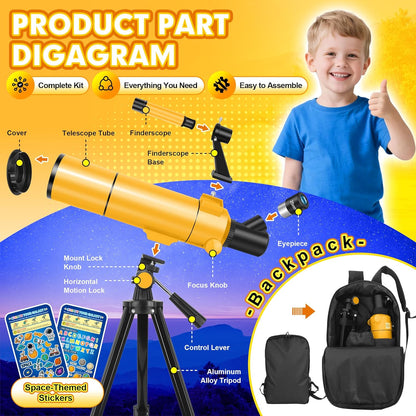 Telescopische astronomie professional voor volwassenen en kinderen, 80 mm opening 500 mm astronomische refractor telescoop voor beginners, draagbare reisscoop met statief, mobiele