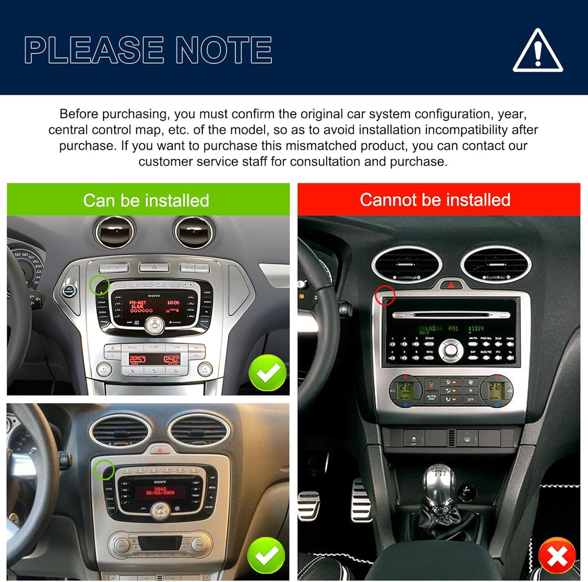 4+64GB Android Autoradio met CarPlay en Android Auto voor Ford Focus II Mondeo S-Max C-Max Galaxy II MK2 Kuga, 7'' HD touchscreen met Bluetooth 5.0 GPS WiFi Mirror Link EQ FM/RDS SWC AHD camera + MIC