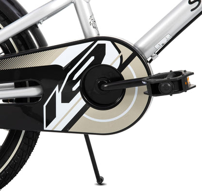 STITCH Vintage 20 inch kinderfiets voor jongens en meisjes van 9-11 jaar, met stabilisator en standaard, zilver