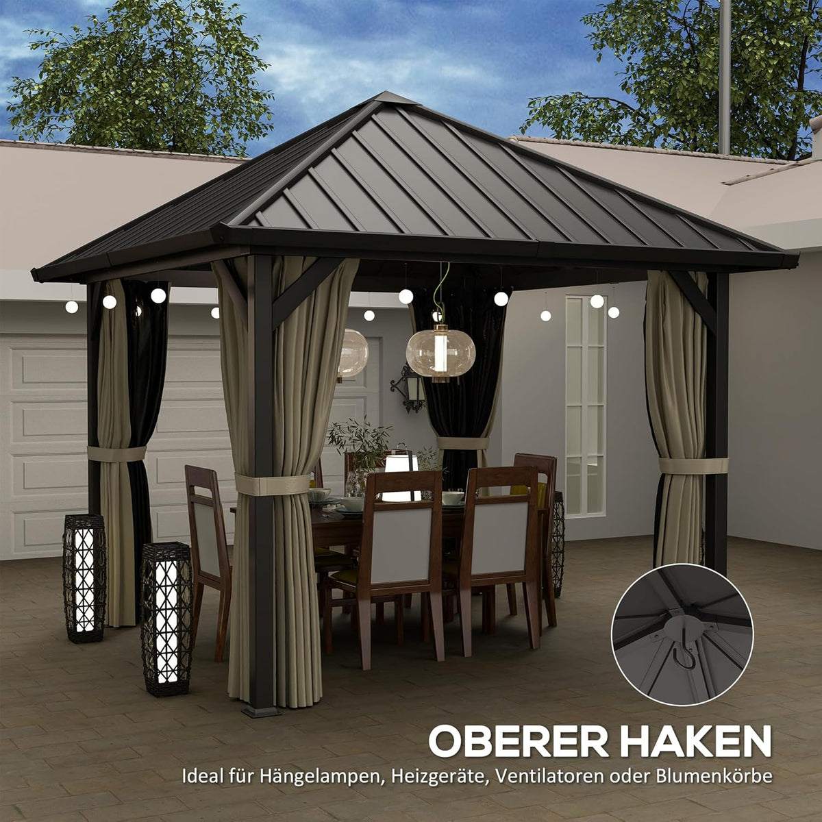 Tuinpaviljoen – Metalen Paviljoen – Tuinoverkapping – Buitenverblijf – Hardtop Paviljoen – Waterdicht Hardtop Dak – Stevig Metalen Frame 304x304 cm