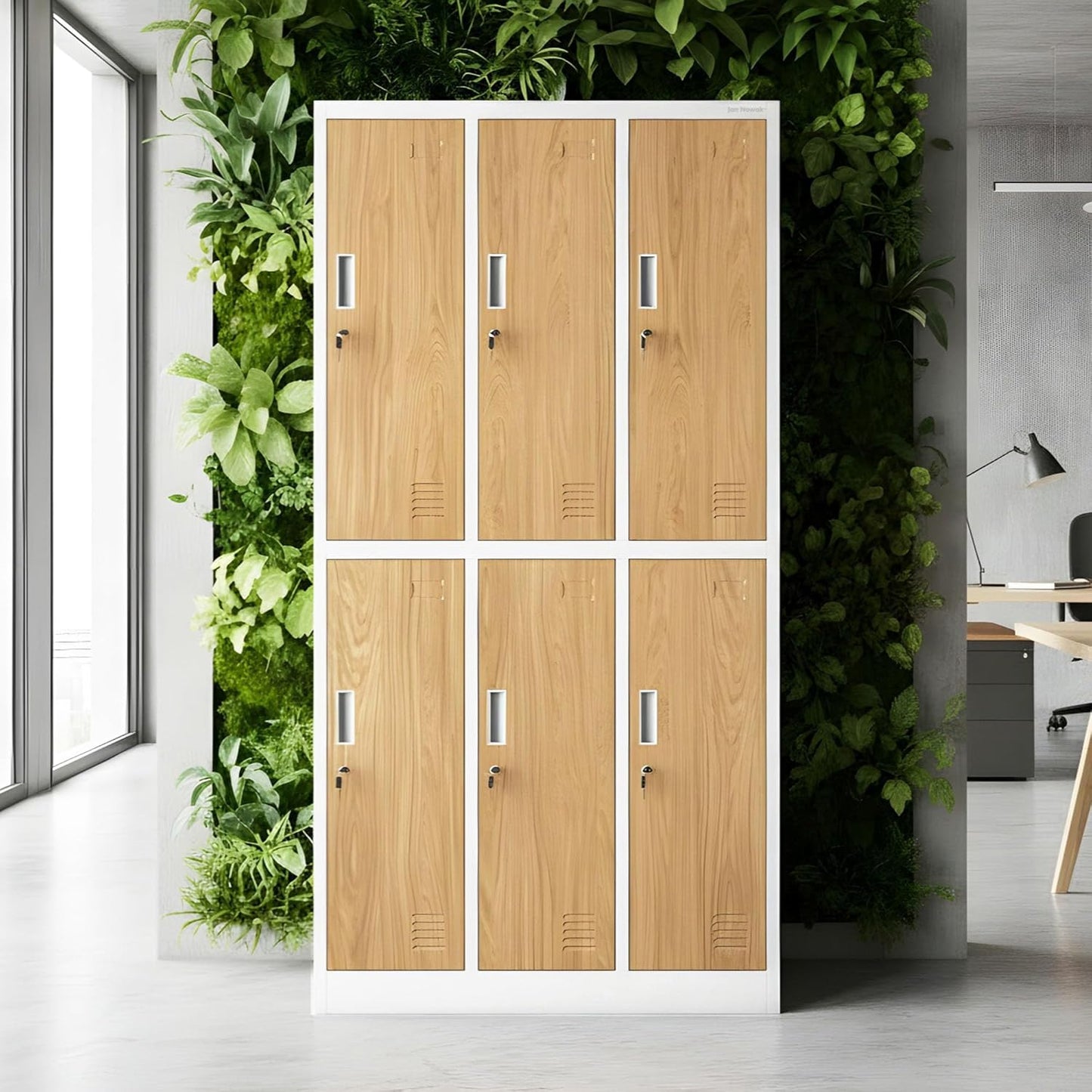 Jan Nowak Spind Metal Cabinet with 6 Compartments, Lockable Cabinet, 185 x 90 x 45 cm, Metal Wardrobe with Ventilation, Clothes Rail, Robust, Social Space Cabinet - QUORE