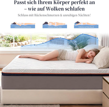 Topper 140x200 cm – Matrasbeschermer – Matrasonderlegger – Matrasverbeteraar – Matrasschuim – Memory Foam & Koudschuim – Orthopedisch Comfort – Ademend 3D-Mesh Overtrek