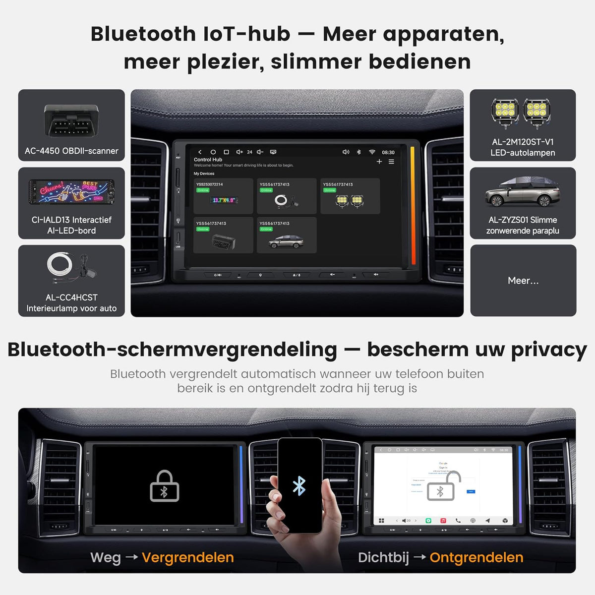 ATOTOZONE Android 2 DIN Autoradio met 7" Touchscreen Ambient Lighting, DriveChat AI Rijassistent, Noodbotsing Alert, Parkeerbewaking, GPS Tracking en Hi-Fi DSP 4V Pre-Out