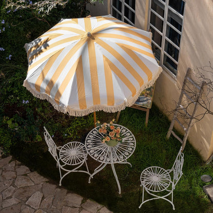 2M Boho strandparasol met franje, UPF 50+ kwastjes met draagtas, premium houten stang, opvouwbare terrasparaplu voor buiten, tuin, gazon, zwembad, tuintafel