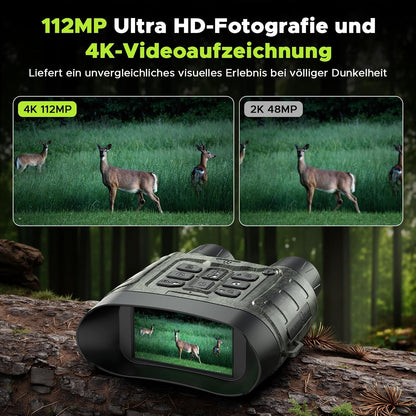 Nachtzichtapparaat, 112 MP 4K nachtzichtapparaat, jacht met 12 x digitale zoom en 5000 mAh oplaadbaar, 64 GB TF-kaart, infrarood zicht, 400 m bereik, perfect voor jacht, camping en veiligheid