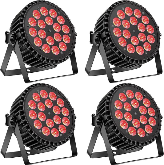 DMX RGBW podiumlamp, 4 stuks, 18 leds, DJ-effect, met stroboscoop/stem/DMX512, bediening van modi, 8 kanalen, lichtspelletjes voor DJ Disco Bruiloft Club