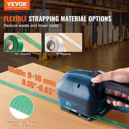 VEVOR Electric strapping tool for PP and PET strapping strips, width from 1 cm to 1.5 cm, automatic strapping machine, tension 600 N-3200 N, for pallet packaging