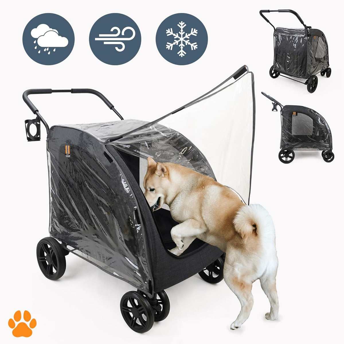 hondenwagen Chester - hondenbuggy voor grote honden, kattenbuggy, ruim, comfortabel trolley, opvouwbaar, incl. regenhoes, drinkbushouder, max. belasting 50 kg, kleur grijs