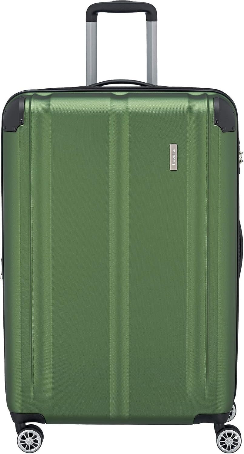 Travelite Koffer met 4 wielen L met TSA-slot+uitbreidingsvouw, bagageserie CITY: robuuste hardshell trolley met krasbestendig oppervlak, 073049-80, 77 cm, 113 liter (uitbreidbaar tot 124 L), groen