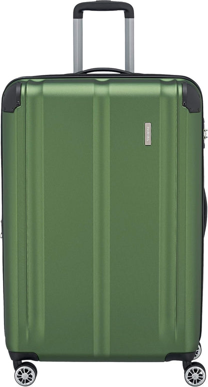 Travelite Koffer met 4 wielen L met TSA-slot+uitbreidingsvouw, bagageserie CITY: robuuste hardshell trolley met krasbestendig oppervlak, 073049-80, 77 cm, 113 liter (uitbreidbaar tot 124 L), groen