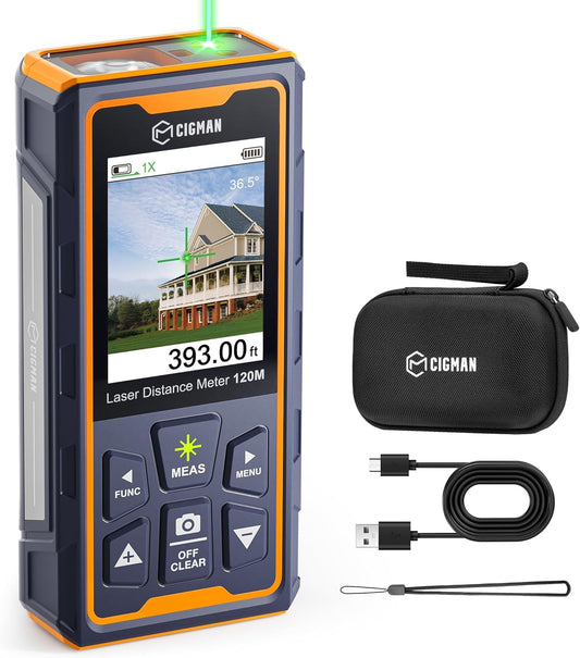 120M laserafstandsmeter, CIGMAN afstandsmeter met camera, 4x zoom camera positie laserafstandsmeter, LCD display laser meetapparaat, IP65, 16 meetmodi voor gebruik buitenshuis, (CD-120G)Geachte klant