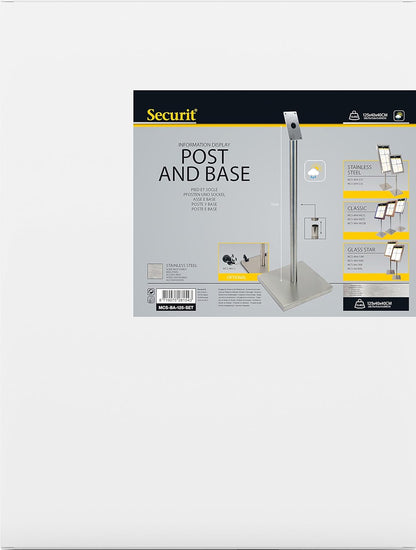 Securit Post + Basisset voor informatiedisplays-Roestvrij staal-125x40cm, roestvrij-staal, 125 x 60 x 16,5 cm