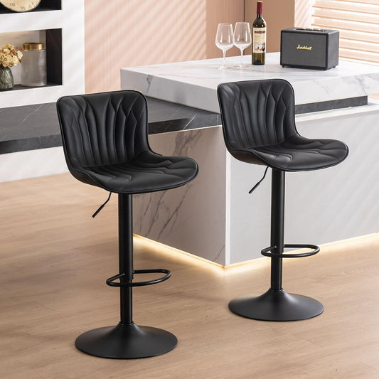 YOUNIKE Barkrukken, 2-delige set, draaibare hoogteverstelling, barstoel, kunstleer, bekleding, barstoelen, toonbankkruk, moderne barkrukken, keukenkruk met hoge rugleuning, zwart