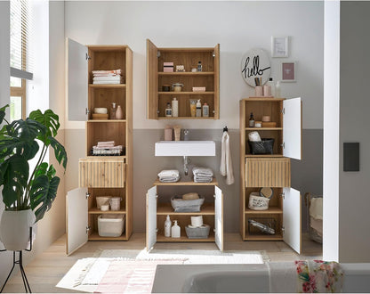 Stella Trading Austin badkamercommode in Artisan eikenlook, wilde eiken-look, FSC-gecertificeerd - badkamerkast met veel opbergruimte - 40 x 136 x 31 cm (b x h x d)