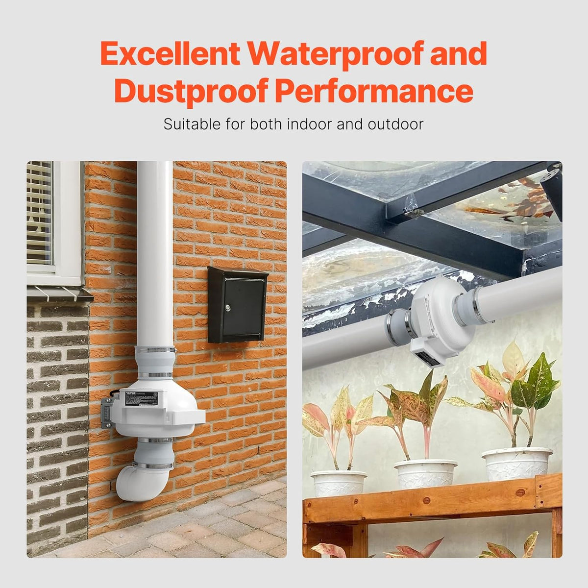 VEVOR 98-114 mm Radon Ventilatorinstallatiekit, 260 CFM Radon-reductie ventilatorsysteemkit met 2 koppelingen, drukweergave, inline kanaalventilator, afvoerventilator voor ventilatie binnen en buiten