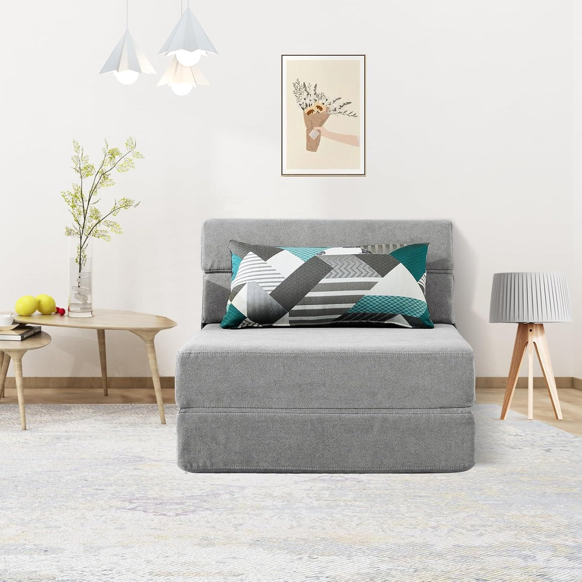 ANONER Memory Foam Folding Sofa Bed with Cushion Twin Size Futon Sleeping Chair for Living Room Apartment (Single, Light Grey) - QUORE