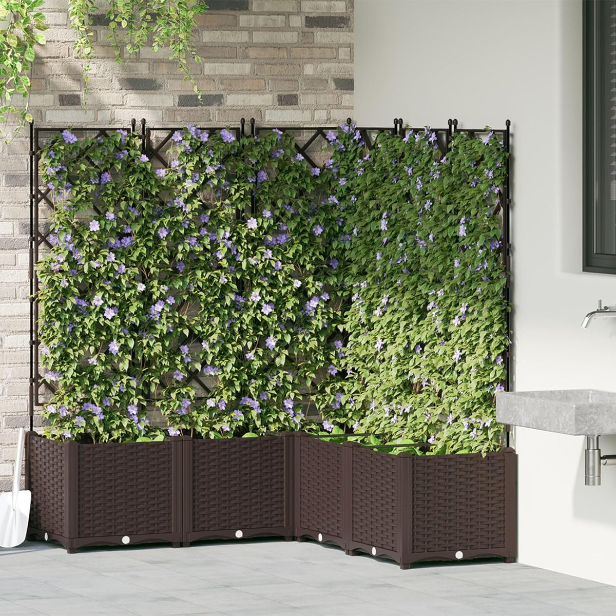 Garden Planter with Trellis, Pack of 5, Brown, 120 x 120 x 143 cm, Modern Structured Planter with Grid Holder, Durable Material for Indoor and Outdoor Use Brown - QUORE