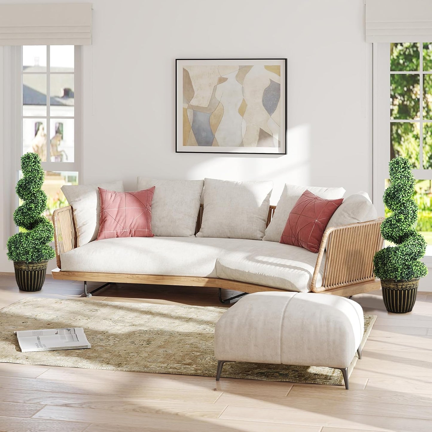 Kunstbuxusboom – Kunstplant – Nepplant – Kunstboom – Buxusplant – Onderhoudsarm – 90 cm Hoog – Spiraalvormige Kunstbuxusbomen Set van 2 – Realistisch Uitziend – Stevige Cementpotten