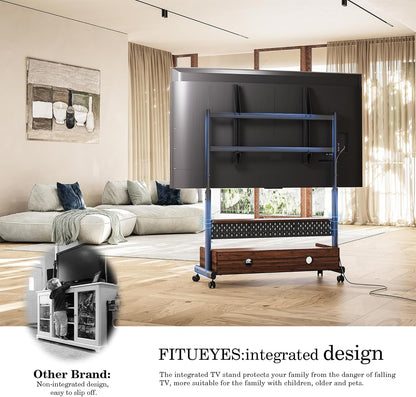 Tv-Standaard – Televisiestandaard – Vloerstandaard – Tv-Rolwagen – Verrijdbare Tv-Standaard Met Wieltjes – Voor 70-100 Inch Tv's – In Hoogte Verstelbaar, Max. 80 Kg