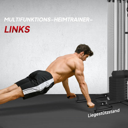 SPORTNOW Kraftstation,Multifunktionale Fitnessstation mit Butterfly- & Latzugstange,Curler, Brustpresse, Sit-Up-Bank, Fitnessgerät mit 65 kg Weightblöcken für Zuhause, Schwarz - QUORE