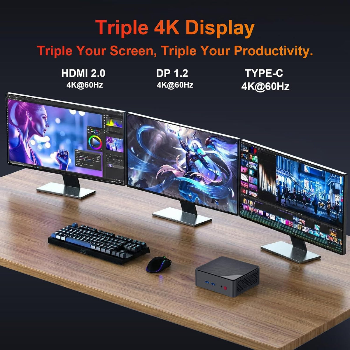 AWOW Mini PC, AMD Ryzen Embedded R2514 (4 cores, tot 3,7 GHz), 16 GB DDR4, 512 GB PCIe 3.0 SSD, Radeon Graphics, 4K-display 1000 M LAN, WiFi 5