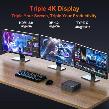 AWOW Mini PC, AMD Ryzen Embedded R2514 (4 cores, tot 3,7 GHz), 16 GB DDR4, 512 GB PCIe 3.0 SSD, Radeon Graphics, 4K-display 1000 M LAN, WiFi 5