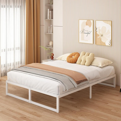 Tweepersoonsbed 180 x 200 cm Metalen Bed Met Lattenbodem, Hoogte 36 cm, Dubbel Bedframe, Stil, Stabiel, Minimalistisch Design, Eenvoudig te Monteren, Wit