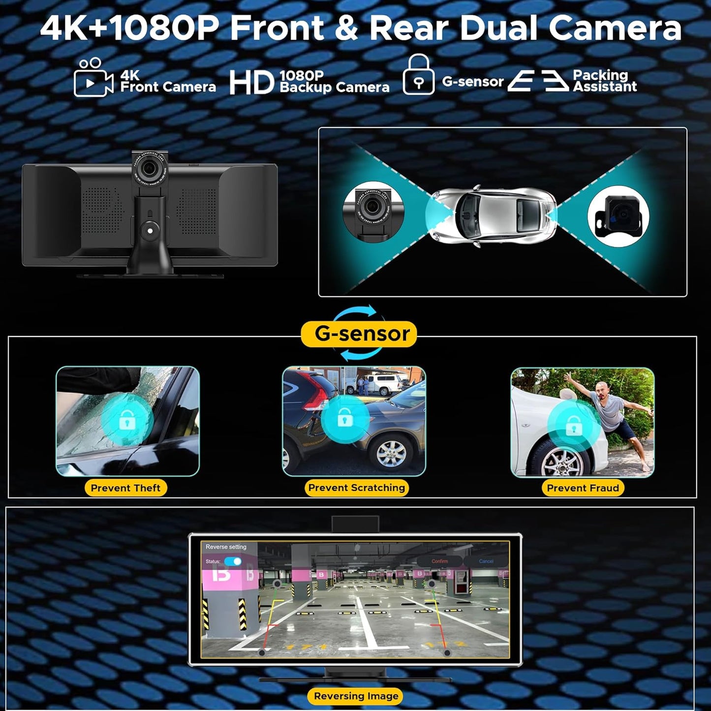SCUMAXCON draagbare autoradio met 11,26 inch IPS-multimediascherm CarPlay/Android Auto Airplay, 4K 1080p achteruitrijcamera, BT FM-camera