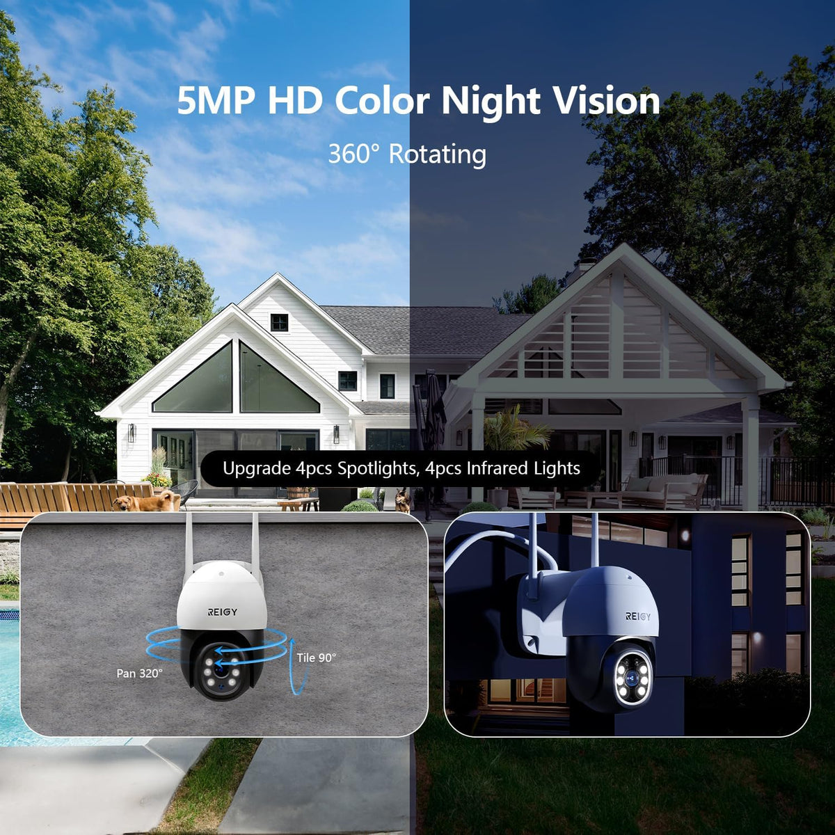 5MP Bewakingscamera Systeem Buiten – Wifi Camera – Draadloos Bewakingssysteem – CCTV Beveiliging – Outdoor Camera Set – 320° Draaibaar Panorama – 1TB Lokale Opslag