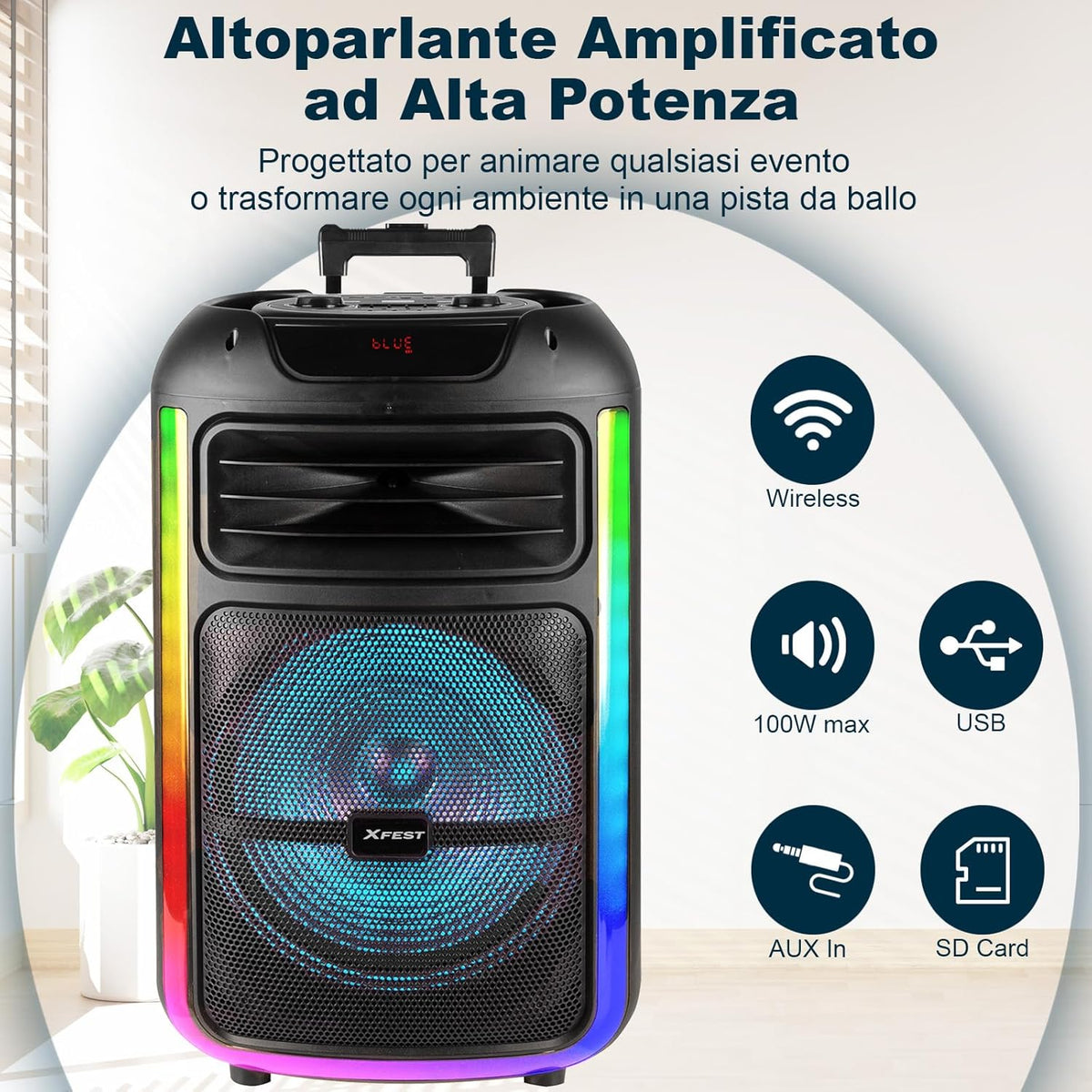 Draadloze Feestspeaker – Karaoke Speaker – Partyspeaker – Draagbare Luidspreker – Bluetooth Speaker – Inclusief Microfoon – 100 W Vermogen – TWS-Functie