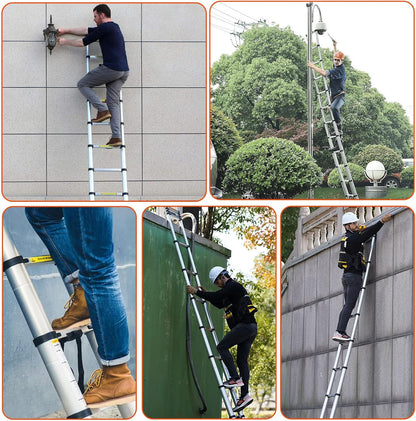 Telescopische ladder van aluminium, vouwladder, multifunctionele ladder, staande ladder, uittrekbare ladder, maximale belasting: 150 kg, zilver