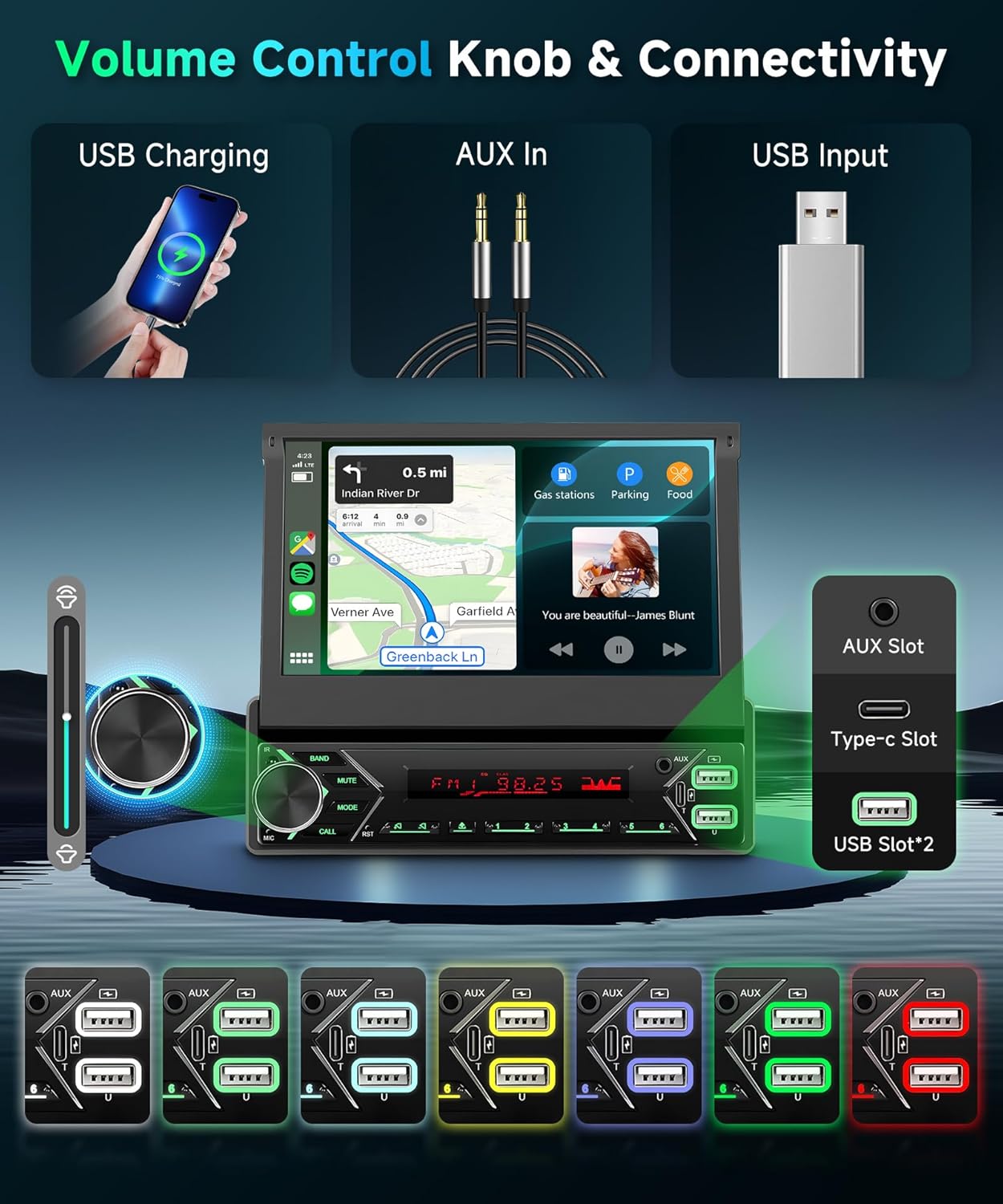 1 DIN DAB+ autoradio met 7-inch gemotoriseerd touchscreen, draadloze CarPlay & Android Auto, Podofo autoradio met Bluetooth, USB-C, Mirror Link en achteruitrijcamera