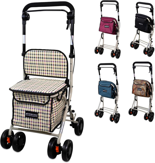 Mobiclinic®, Opvouwbare Rollator, Boodschappenkar met Zitting, Coliseum, Enkele Hendel, Staal, Grote Mand, Rugleuning en Vulling, Remsysteem, 360° Wielen (Schilderijen)