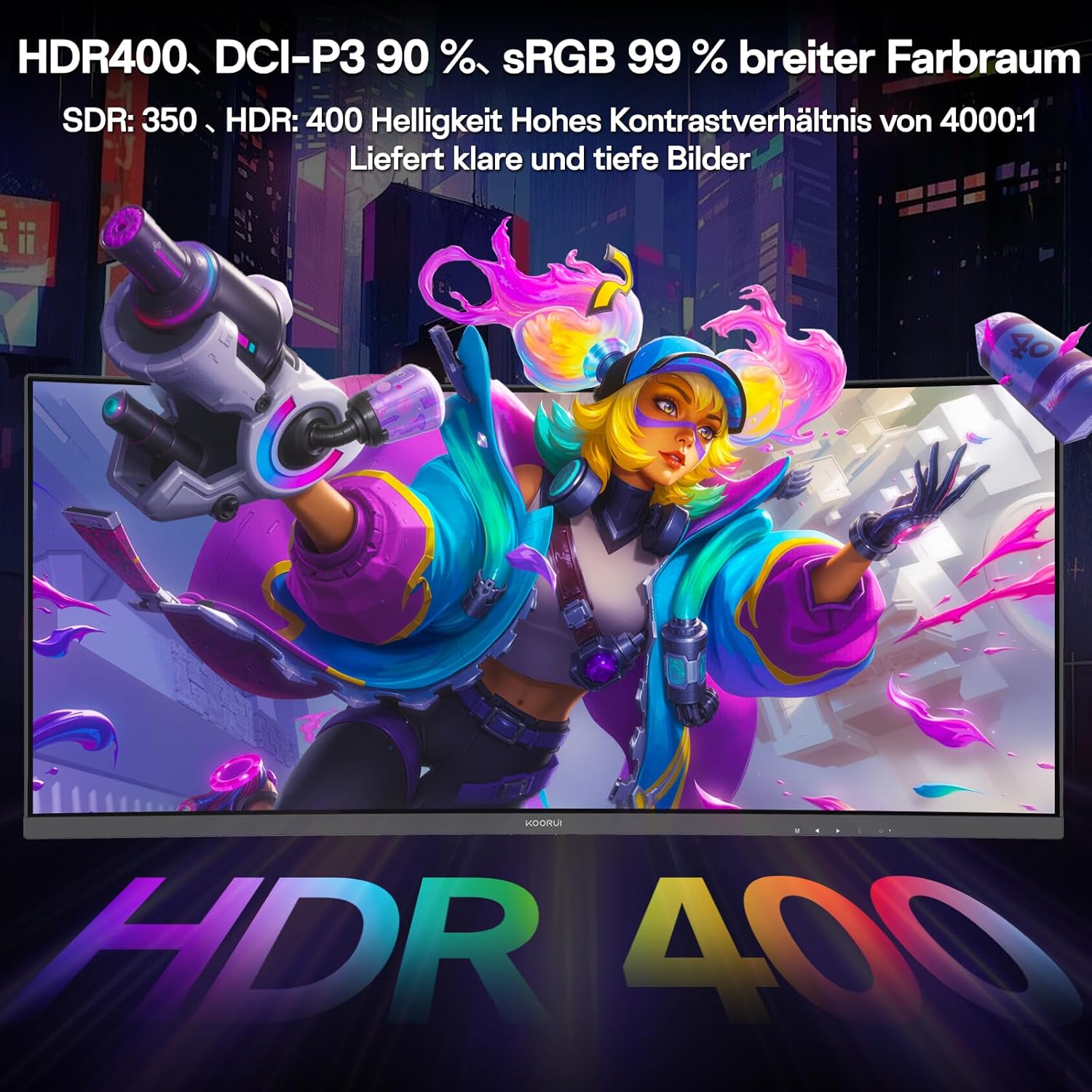 KOORUI 34-Zoll-Gaming-Monitor,240Hz PC Bildschirm,Curved 1500R,Adaptive Sync, Ultrawide WQHD (3440×1440), HDR400, höhenverstellbar (110mm),Pip/PBP,Schwarz - QUORE