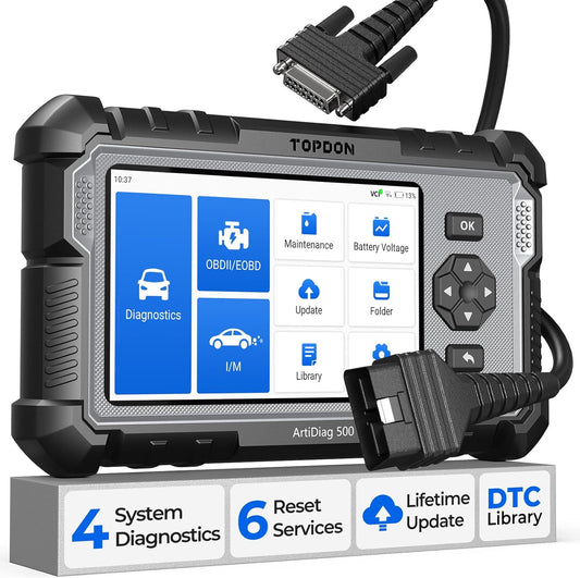 TOPDON OBD2 diagnoseapparaat auto AD500, 4 systeemdiagnoses voor ABS SRS motor en transmissie, 6 servicefuncties voor olie, BMS, SAS, DPF, TPMS en smoorklep regelen, gratis levenslange upgrade