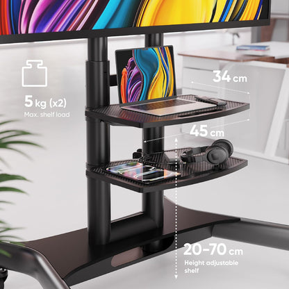 Mobiele TV Standaard Op Wielen Zwart – Verrijdbare Tv-standaard – Tv Beugel Op Wielen – Tv Vloerstandaard – Televisie Meubel Verrijdbaar – Geschikt Voor 40-70 Inch En 45,5 Kg – VESA 100x100 Tot 600x400 Mm