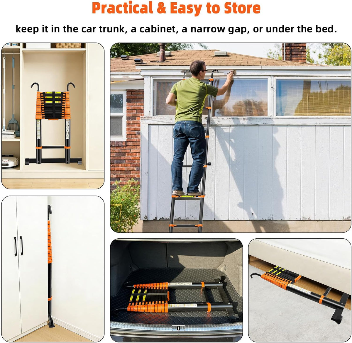 Telescopische ladder, 5 m, uittrekbare ladder, vouwladder, staande ladder, antislip, multifunctionele ladder, huishoudladder