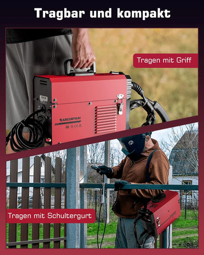 ARCCAPTAIN MIG MAG lasapparaat onder beschermend gas met IGBT 140A AC230V, 5-in-1 soldeerstation met vuldraad FLUX/MMA E-Hand/Lift TIG met synergetische draaddispenser en 1 kg 0,8 mm gevulde draad