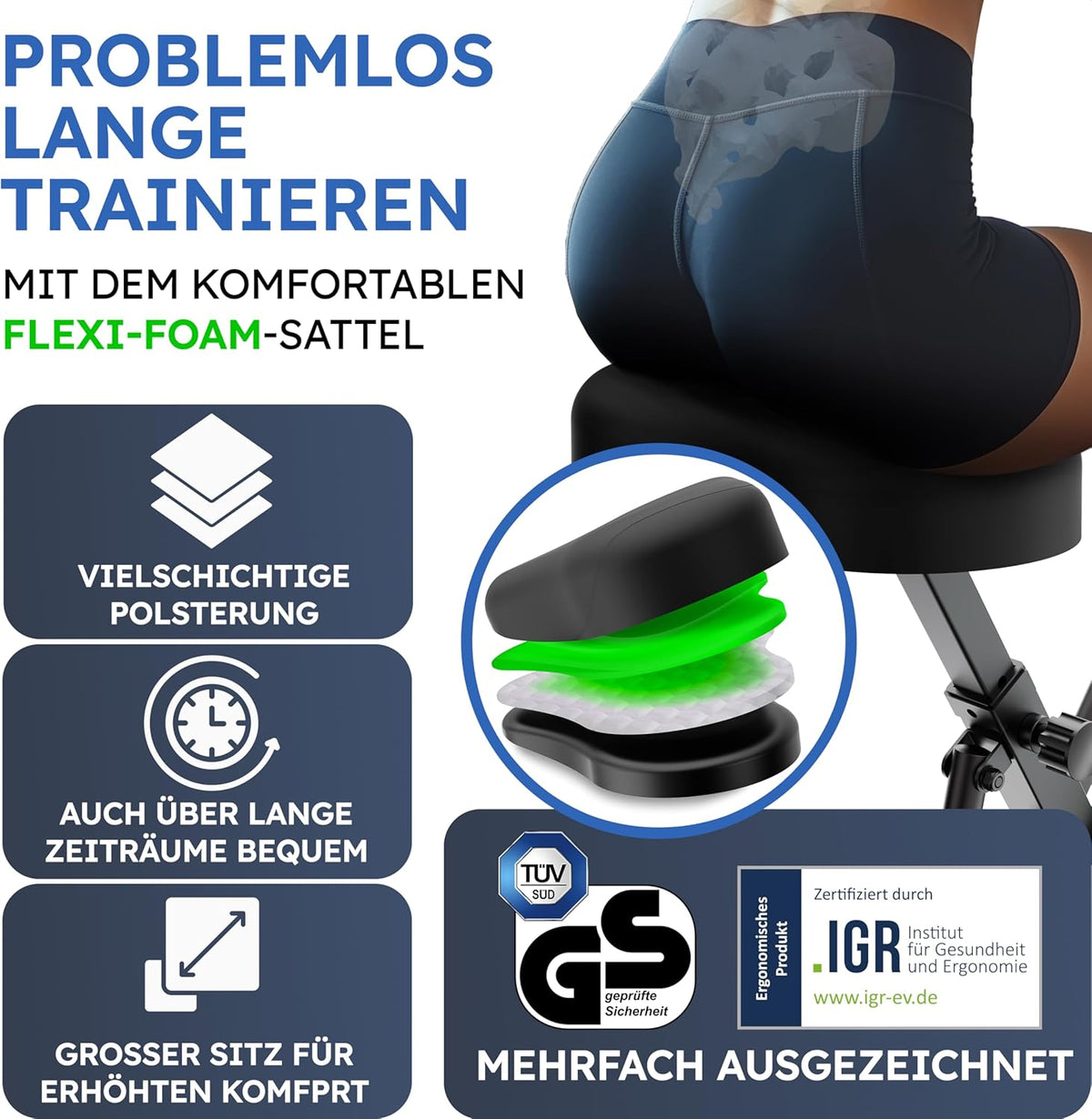 HELDENWERK FlexiFoam Hometrainer, inklapbaar, extra comfortabel en stil, tot 150 kg belastbaar, ergometer, hometrainer, ergometer, hometrainer, senioren, fitnessbikes, home trainer