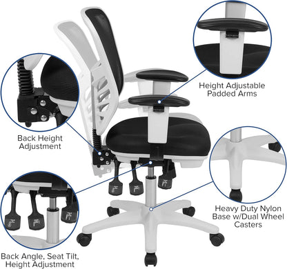 Bureaustoel – Office Chair – Werkstoel – Gaming Stoel – Draaistoel – Ergonomisch Mesh – Verstelbare Armleuningen – Wit Frame