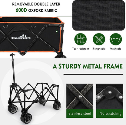 GXCROR Opvouwbare wagen Heavy Duty opvouwbare trolley strandwagen tuinwagen met 200 kg draagvermogen, tuinwagen voor kamperen, winkelen, tuinieren, bijeenkomsten, picknicks, enz. (zwart)