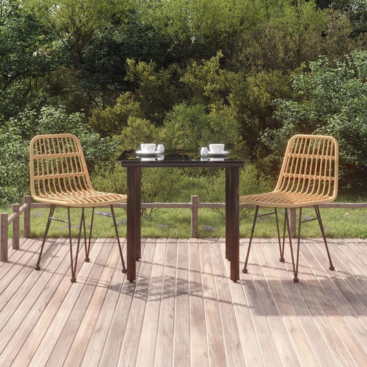 Tidyard Tuin-eetkamerset, glazen tafel en stoelen van gevlochten rieten voor de tuin, eettafel, 3-delig, polyrotan 15#, 1 x tafel, 2 stoelen - QUORE
