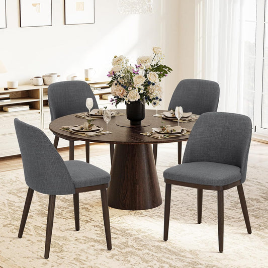 COLAMY Set van 4 gestoffeerde eetkamerstoelen, moderne keukenstoelen met rugleuning, stoffen stoel met houten poten voor eetkamer, keuken, restaurant, lichtgrijs
