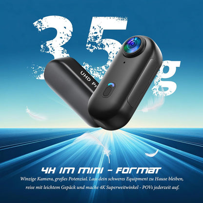 Mini Action Cam WiFi, 4K onderwatercamera, waterdicht tot 30 m, met 64G geheugenkaart, handsfree POV, overal te bevestigen, 360° helmcamera, motorfiets, fiets, bodycam, lichaamscamera