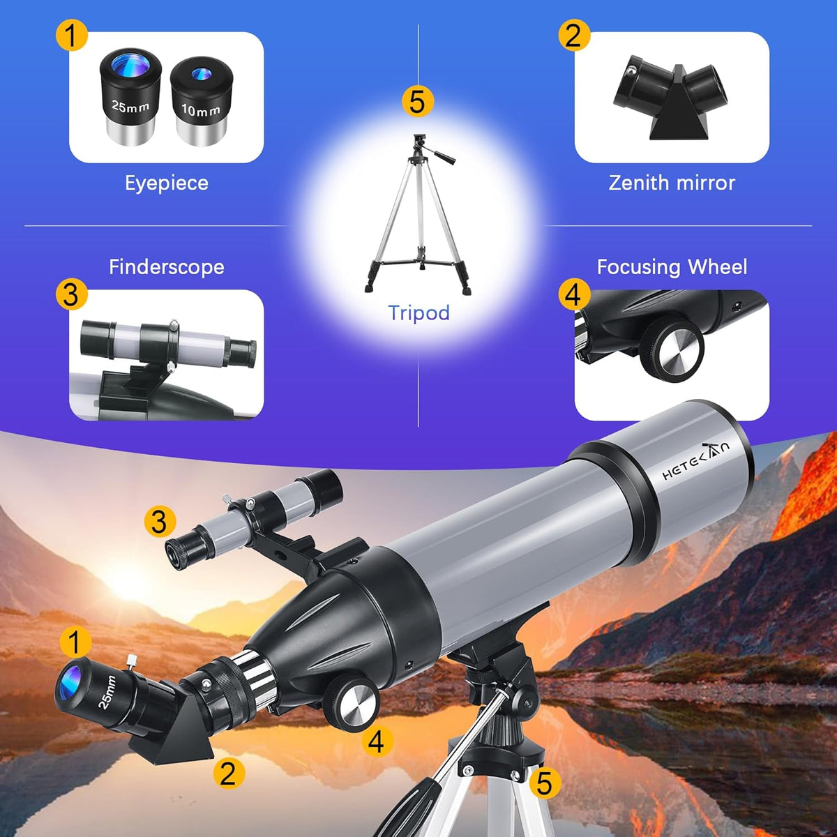 Telescoop, 80 mm diafragma 600 mm telescopen voor volwassenen, astronomische draagbare refractortelescoop voor kinderen en beginners, voor maansterobservatie met telefoonadapter en draagtas